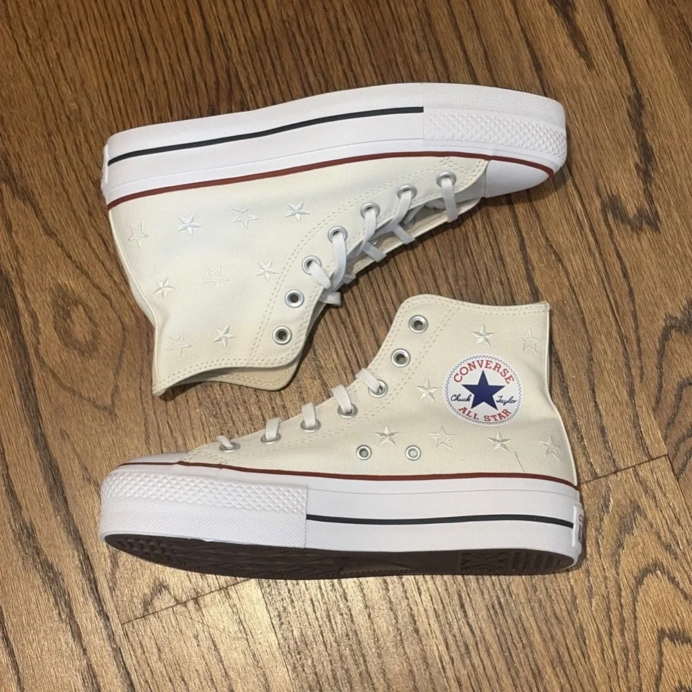 Converse Chuck Taylor All Star Vintage White Stars Lift Platform Shoes Women's 7